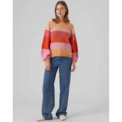 Vero Moda dame strik VMCRUZ - Tangerine W BIRCH/FUCHSIA PURPLE/TANGERINE TANGO/S Online