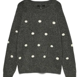 Vero Moda DAME STRIKTRØJE VMDOFFY - Dark Grey Melange White Dots Online