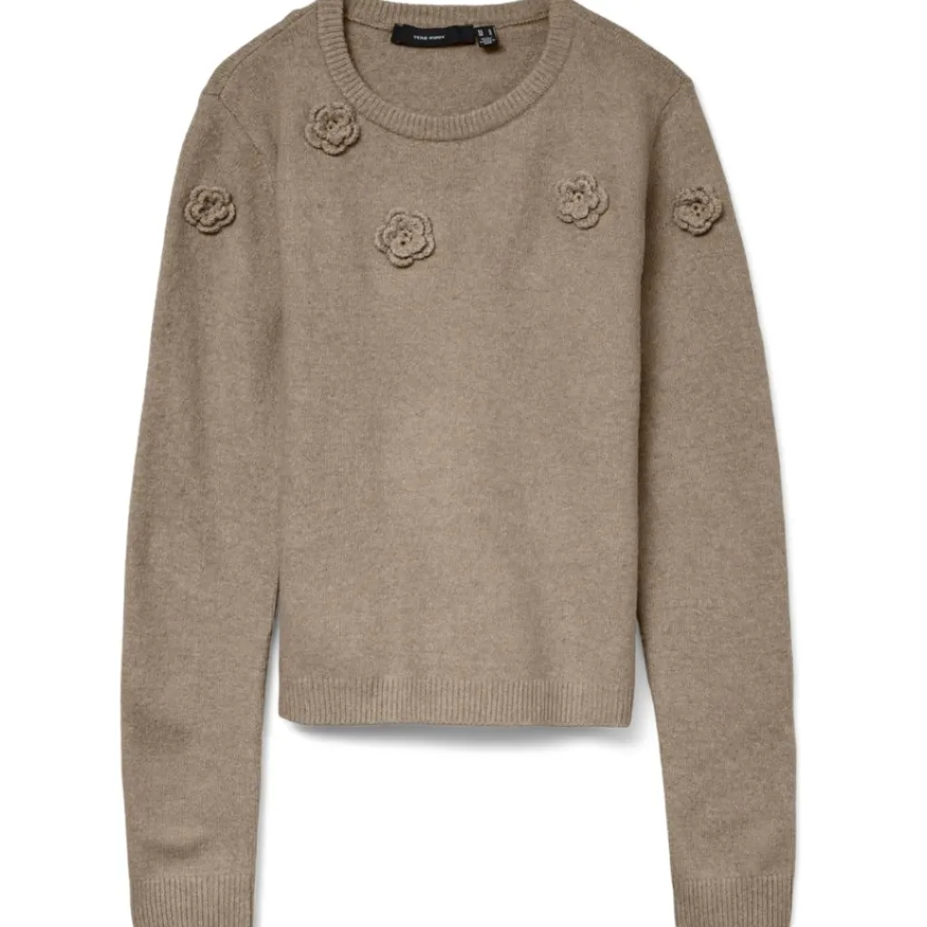 Vero Moda DAME STRIKTRØJE VMROSE - Silver Mink Melange Clearance