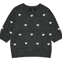Vero Moda DAME STRIKTRØJE VMDOFFE - Dark Grey Melange White Hearts Sale