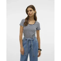 Vero Moda dame t-shirt VMLOTTE - Snow White Stripes NAVY BLAZER Discount