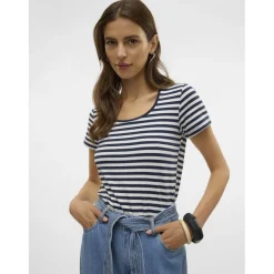 Vero Moda dame t-shirt VMLOTTE - Snow White Stripes NAVY BLAZER Discount