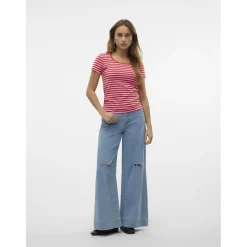 Vero Moda dame t-shirt VMLOTTE - Fiery Red Stripes BONBON Best