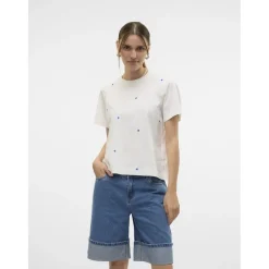 Vero Moda dame t-shirt VMSOLVEI - Snow White Print HEARTS Sale