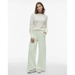 VILA dame bukser VISTRIPLO - Silt Green Stripes BIRCH Hot