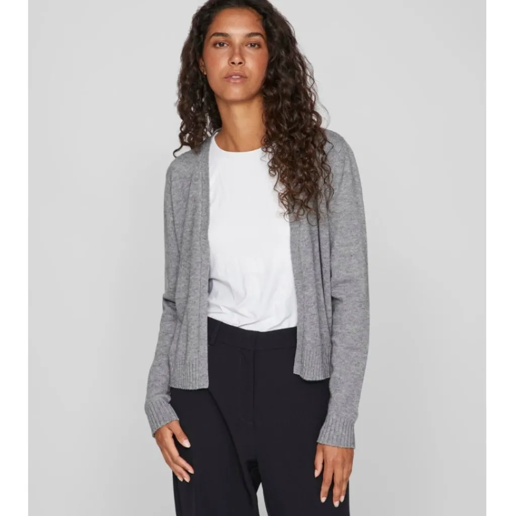 VILA DAME CARDIGAN VIRIL SHORT L/S KNIT CARDIGAN-NOOS - Medium grey melange Clearance