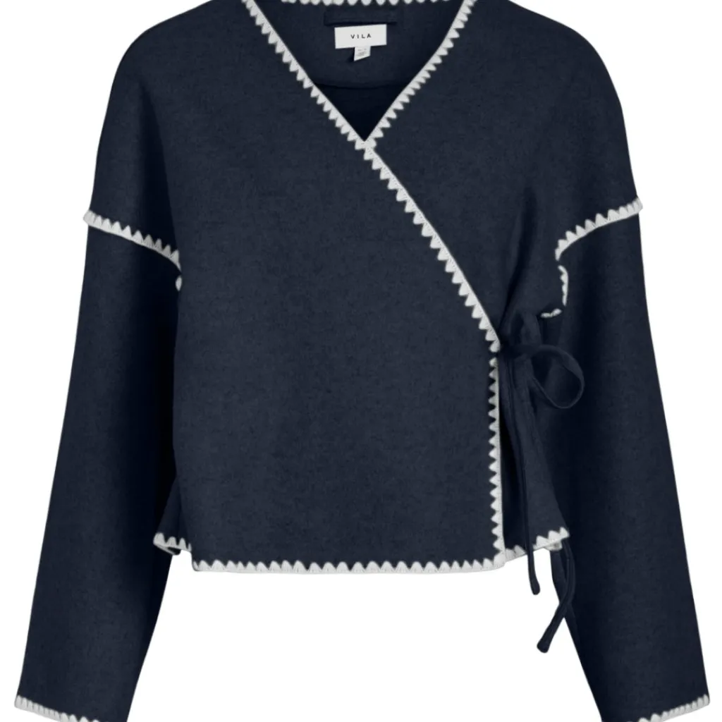 VILA dame cardigan VIRISE - Navy Blazer WHITE CHAIN STITCH