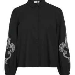 VILA dame skjorte VIVESTA - Black Beauty Detail Snow white New