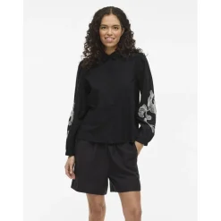 VILA dame skjorte VIVESTA - Black Beauty Detail Snow white New