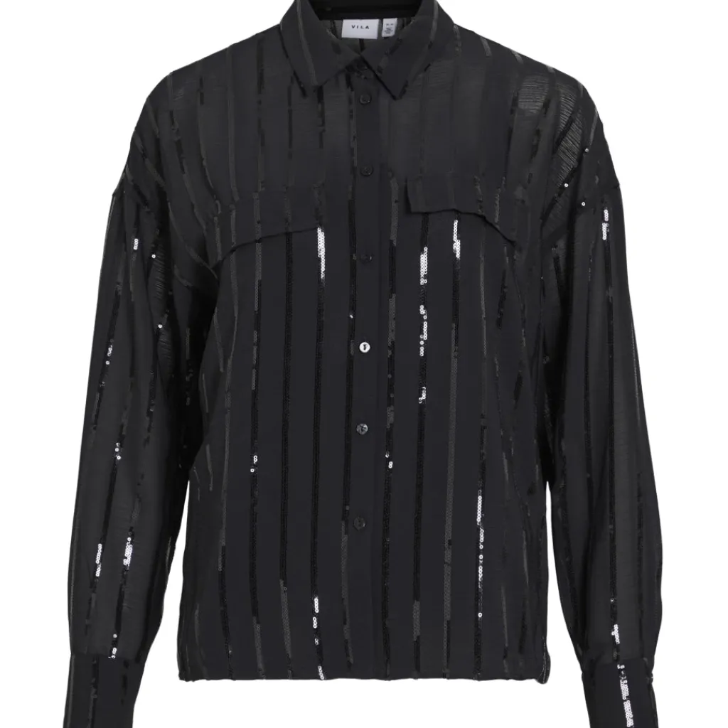 VILA Dame Skjorte VIVilovana - Black Beauty BLACK SEQUINS Outlet