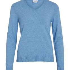 VILA dame strik VIRIL - Blissful Blue LIGHT MELANGE Online