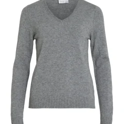 VILA dame strik VIRIL - Medium grey melange Best