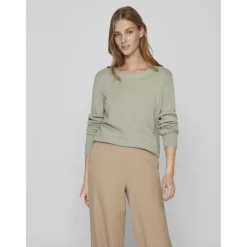 VILA dame strik VIRIL - Oil Green MELANGE Clearance