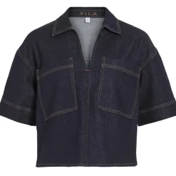 VILA DAME TOP VILEVA - Dark Blue Denim Hot