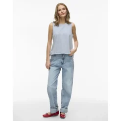 VILA dame top VISTRIPLO - Regatta Stripes BIRCH Hot